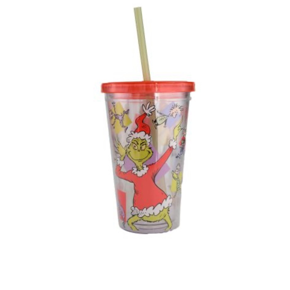 THE GRINCH - WHITE & RED 16 OZ CUP WITH STRAW